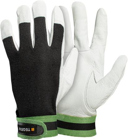 513-7 Tegera TEGERA Black, Green, White Leather Dry Environment Work Gloves, Size 7