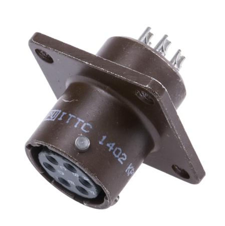 KPT02E10-6S ITT Cannon, KPT, Copper Alloy 6 Way Box Mount MIL Spec Circular Connector Receptacle, Socket Contacts,Shell Size 10,