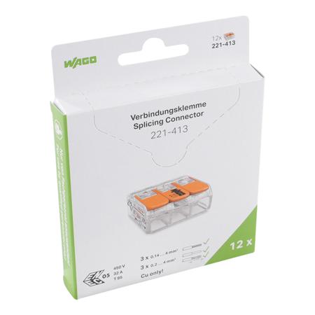 221-413-995-012 WAGO, 221 Wire Splice Splice Connector, Clear Insulation Splice Connector