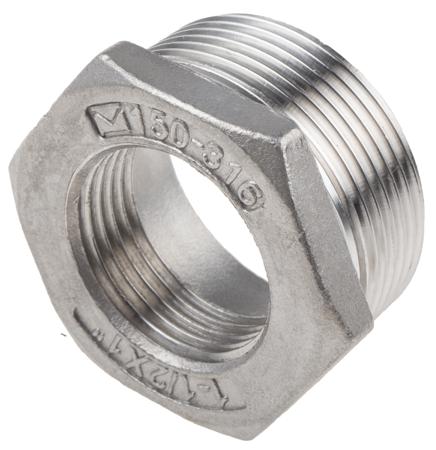 499-3619 RS Pro Stainless Steel Hexagon Bush 1-1/2in R(T) Male x 1in G(P) Female 1.18in
