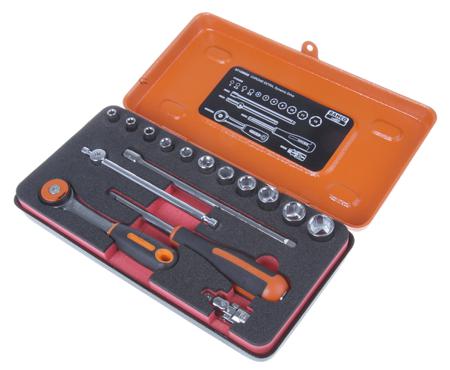 6715MGS Bahco 16-Piece Metric 1/4 in Standard Socket Set with Ratchet, 6 point