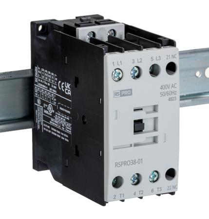 250-8831 RS PRO RSPRO38-01 Contactor, 400 V AC Coil, 3-Pole, 38 A, 18.5 kW, 1NC, 690 V