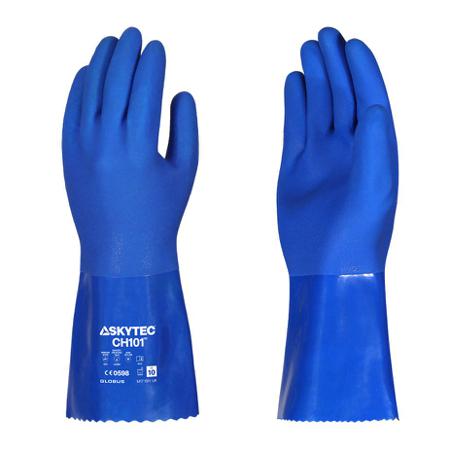 SKG00067DF Skytec CH101 Blue Cotton Chemical Resistant Work Gloves, Size Medium, PVC Coating