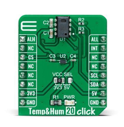 MIKROE-4907 MikroElektronika Temperature and Humidity 20 Click Temperature & Humidity Sensor Add On Board for CC2D23 MikroBus