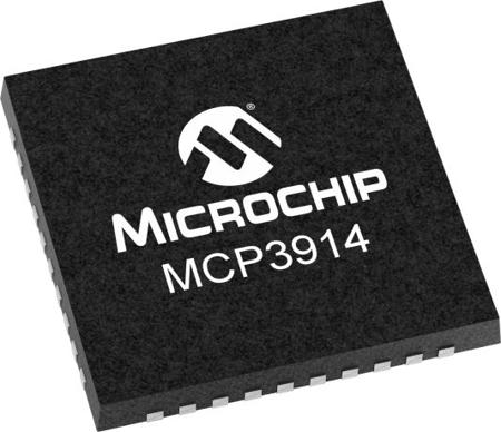 MCP3914A1T-E-MV MCP3914A1T-E/MV,Analogue Front End, 8-Channel 24, 125ksps I2C, SPI, 40-Pin UQFN