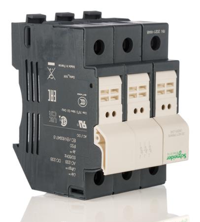 DF83 Schneider Electric 25A Rail Mount Fuse Holder for 8 x 31mm Fuse, 3P, 500V ac