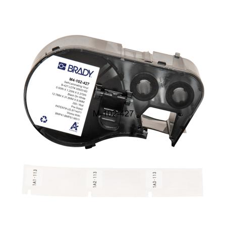 M4-102-427 Brady B-427 on Black on White, Transparent Label, 12.70 mm Width, 12.70mm Label Width