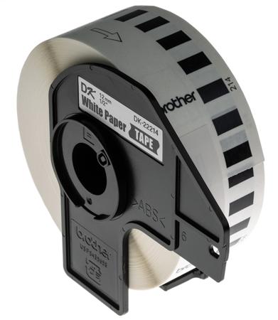 DK 22214 Brother White Black Print Label Roll, 12mm Width, 1 Roll Qty