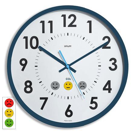 11344 Orium Blue, White Analogue Desktop, Wall Clock With CO2 Sensor, 35cm Diameter