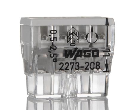 2273-208 WAGO 2273 COMPACT PUSH WIRE Series Junction Box Connector, 8-Way, 24A, 20 → 16 AWG Wire, Push-In Termination