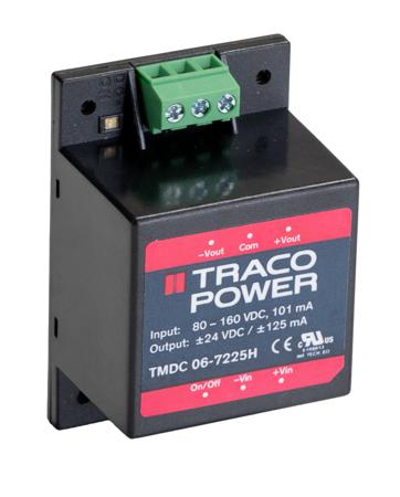 TMDC-06-7225H TRACOPOWER TMDC 06H 6W Isolated DC-DC Converter Chassis Mount, Voltage in 80 → 160 V dc, Voltage out 24/-24V dc