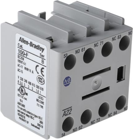 100-FA22 Allen Bradley Auxiliary Contact, 4 Contact, 2NC + 2NO, Front Mount 100F