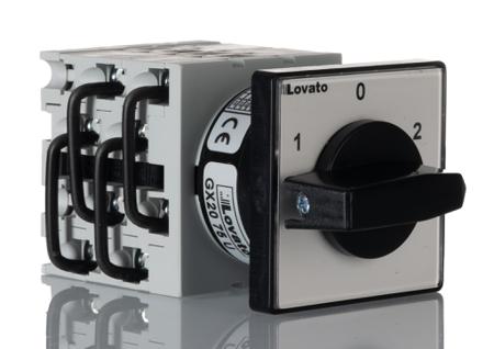 GX2075U Lovato, 4PDT 3 Position 60° Changeover Cam Switch, 20A, Knob Actuator