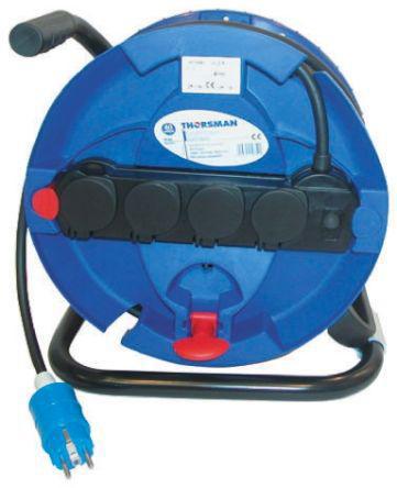 IMT33053 40m Extension Reel Type E - French,4 Socket No,Unwound Current Rating 16A,230 V IP44,Black, Blue