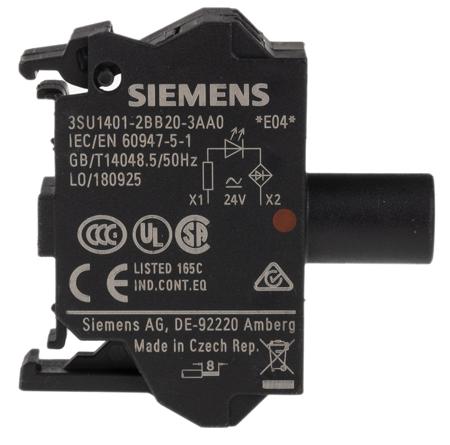 3SU1401-2BB20-3AA0 Siemens 3SU1 Series Light Block, 24V ac/dc, Red Light