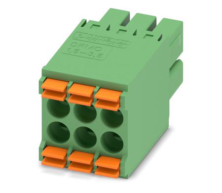 1790111 Phoenix Contact, 3.5mm Pitch, DFMC 1.5/ 3-ST-3.5, 6 Way, Pluggable Terminal Block, Plug, Cable Mount, Spring Cage