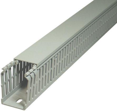 08390144013 SES Sterling Grey PVC Open Slot Cable Trunking Slotted Panel Trunking, W80 mm x D40mm, L2m