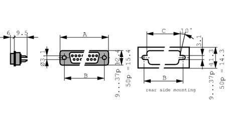 DTS25PZ-2 Deltron DTZ 25 Way Horizontal D-sub Connector Plug