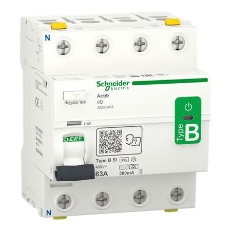 A9Z65463 Schneider Electric Acti9 iID RCCB, 63A, 4 Pole, 300mA, Type B-SI, 400V ac