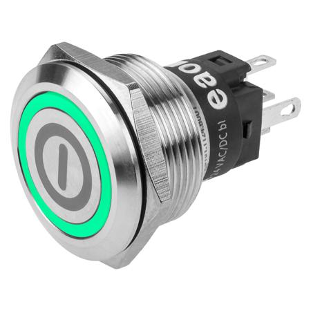 82-6151.1134.B001 EAO 82 Series Illuminated Push Button Switch, Momentary, Panel Mount, 22.3mm Cutout, SPDT, Green LED, 240V, IP65, IP67