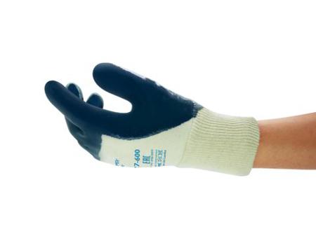 27600110 Ansell ActivArmr Hycron 27-600 Blue Cotton Abrasion Resistant Work Gloves, Size 11, Nitrile Coating