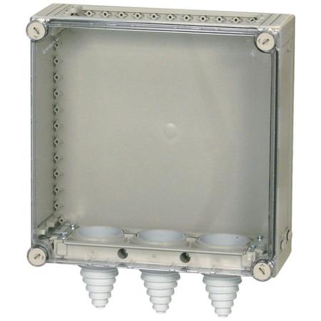 088758-KST44-125 Eaton Eaton xEnergy Series Light Grey Plastic General Purpose Enclosure, IP65, IK10, Transparent Lid, 375x375x150mm