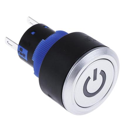 175-9046 Single Pole Double Throw (SPDT) Lock Push Button Switch, IP65, 22.2 Dia.mm, Panel Mount Red LED, Power Symbol, 250V ac