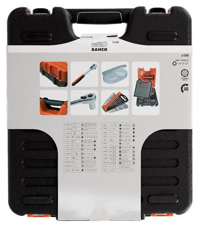 S108 Bahco , 108 Pieces Socket & Bit Set 1/2 in, 1/4 in Hexagon Drive