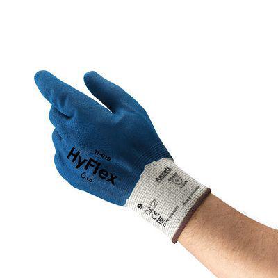 11919100 Ansell HyFlex 11-919 Blue Nylon Oil Resistant Gloves, Size 10, Nitrile Coating