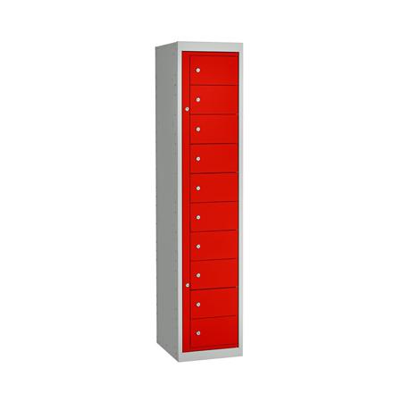 213-505 RS PRO 10 Door No Steel Light Grey, Red Storage Locker, 1778 mm x 381 mm x 457mm