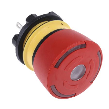 84-5031.2B20 EAO 84 Series Twist Release Illuminated Emergency Stop Push Button, Panel Mount, 22.5mm Cutout, SPDT, IP65