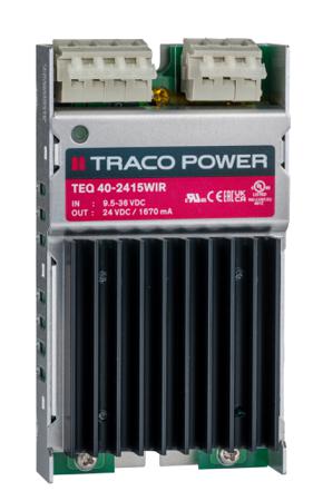 TEQ 40-2415WIR TRACOPOWER TEQ 40WIR DC-DC Converter, 24V dc/ 1.67A Output, 9.5 → 36 V dc Input, 40W, Chassis Mount, '+83°C Max