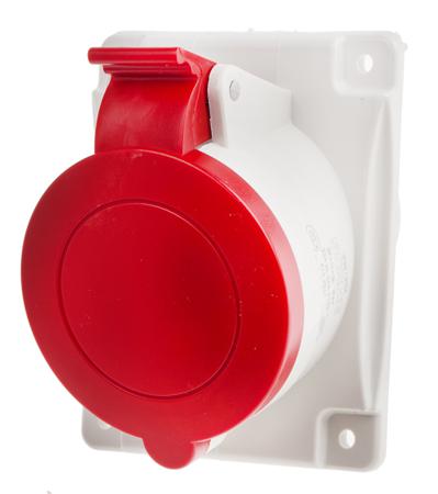 413-3267 Scame IP44 Red Panel Mount 3P+E Heavy Duty Power Connector Socket, Rated At 32A, 415 V