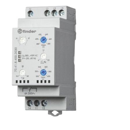 70-41-8-400-2030 Finder Voltage Monitoring Relay with SPDT Contacts, 3 Phase, 380 → 415 V