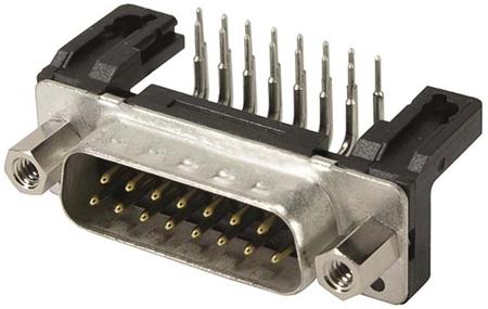 09662227803 HARTING D-Sub Standard 15 Way Right Angle Through Hole D-sub Connector Plug, 2.74mm Pitch, with 4-40 UNC, Female Screw