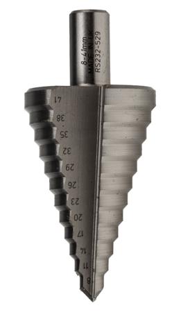 232-529 RS Pro HSS 8 → 41mm Step Drill Bit, 11 Steps, 5mm Max Drilling Thickness