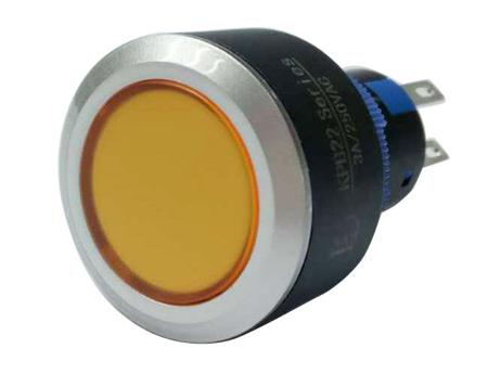 175-9027 2NO/2NC Lock Push Button Switch, IP65, 22.2 Dia.mm, Panel Mount Yellow LED, 250V ac