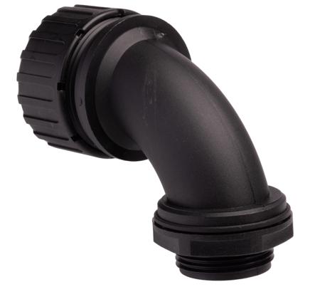 XF25-M25-C90 Adaptaflex 90° Elbow Cable Conduit Fitting, Nylon 66 Black 25mm nominal size IP65 M25