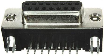 1734355-1 TE Connectivity AMPLIMITE HD-20 Series, 15 Way Right Angle Through Hole PCB D-sub Connector Socket, 2.77mm Pitch