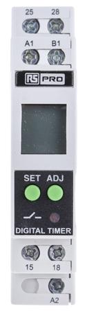 896-6866 RS PRO DIN Rail Mount Timer Relay, 24 → 240V ac/dc, 2-Contact, 01. s → 999h, DPST