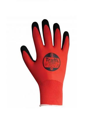 A-TG1895-RD-7 Traffi TG1895 Red Elastane, Nylon Grip and Abrasion Resistance, Oil Resistant, Wet Resistance Work Gloves, Size 7,
