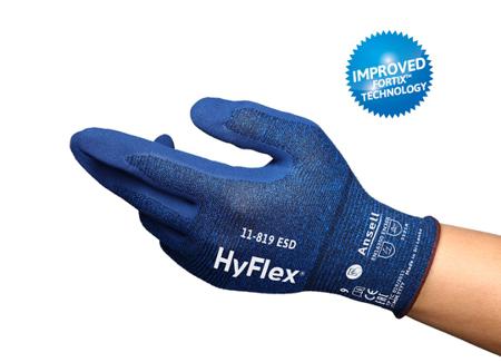 11819VP080 Ansell HyFlex 11-819 Blue Carbon, Nylon, Spandex Abrasion Resistant Gloves, Size 8, Foam Nitrile Coating