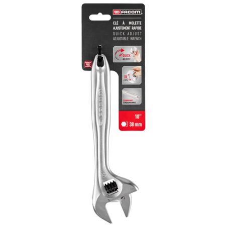 101.10PB Facom Adjustable Spanner, 110 mm Overall, 38mm Jaw Capacity, Metal Handle