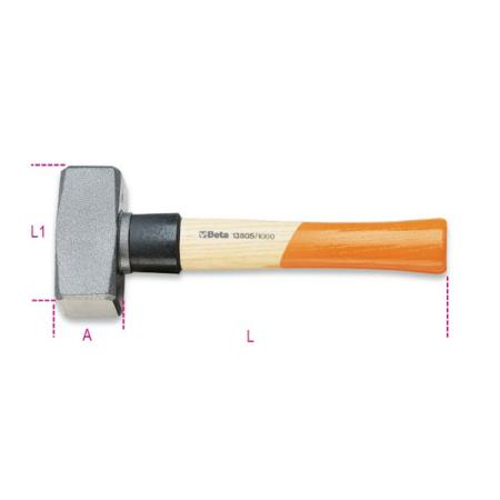 1380S 1250 BETA Steel Mason Club Hammer with Wood Handle, 1.3kg