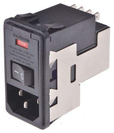 2-6609951-2 Male C14 IEC Filter Snap-In 5 x 20mm,Spade,Rated At 6A,120 V ac, 250 V ac Operating Frequency 50/60Hz