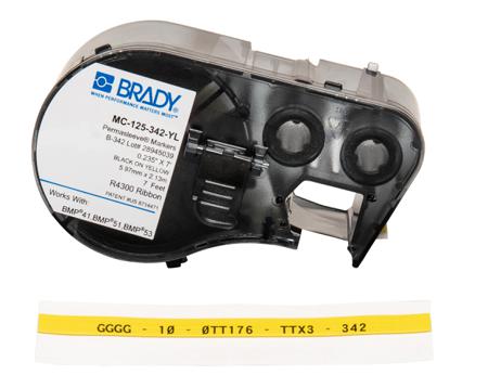 MC-125-342-YL Brady B-342 Black on Black on Yellow Label Printer Tape, 2.13 m Length, 5.97 mm Width
