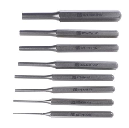 875-4764 RS PRO 8-Piece Punch Set, Parallel Pin Punch, 1/16 to 7/32 in Shank