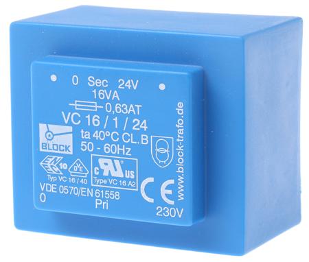 VC 16/1/24 Block 24V ac 1 Output Through Hole PCB Transformer, 16VA