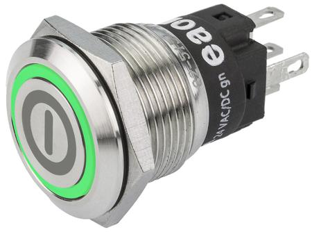 82-5151.1134.B001 EAO 82 Series Illuminated Push Button Switch, Momentary, Panel Mount, 19mm Cutout, SPDT, Green LED, 240V, IP65, IP67