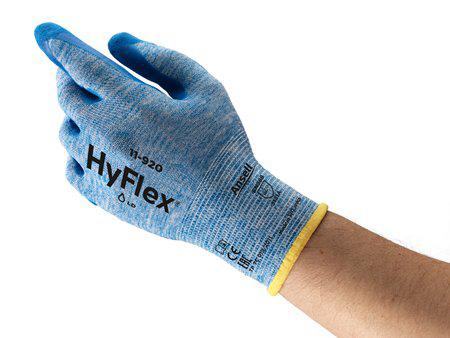 11920110 Ansell HyFlex 11-920 Blue Nylon Oil Grip, Oil Repellent Gloves, Size 11, Nitrile Coating